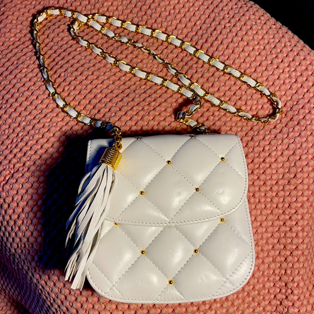 Vintage White clutch with gold adornments